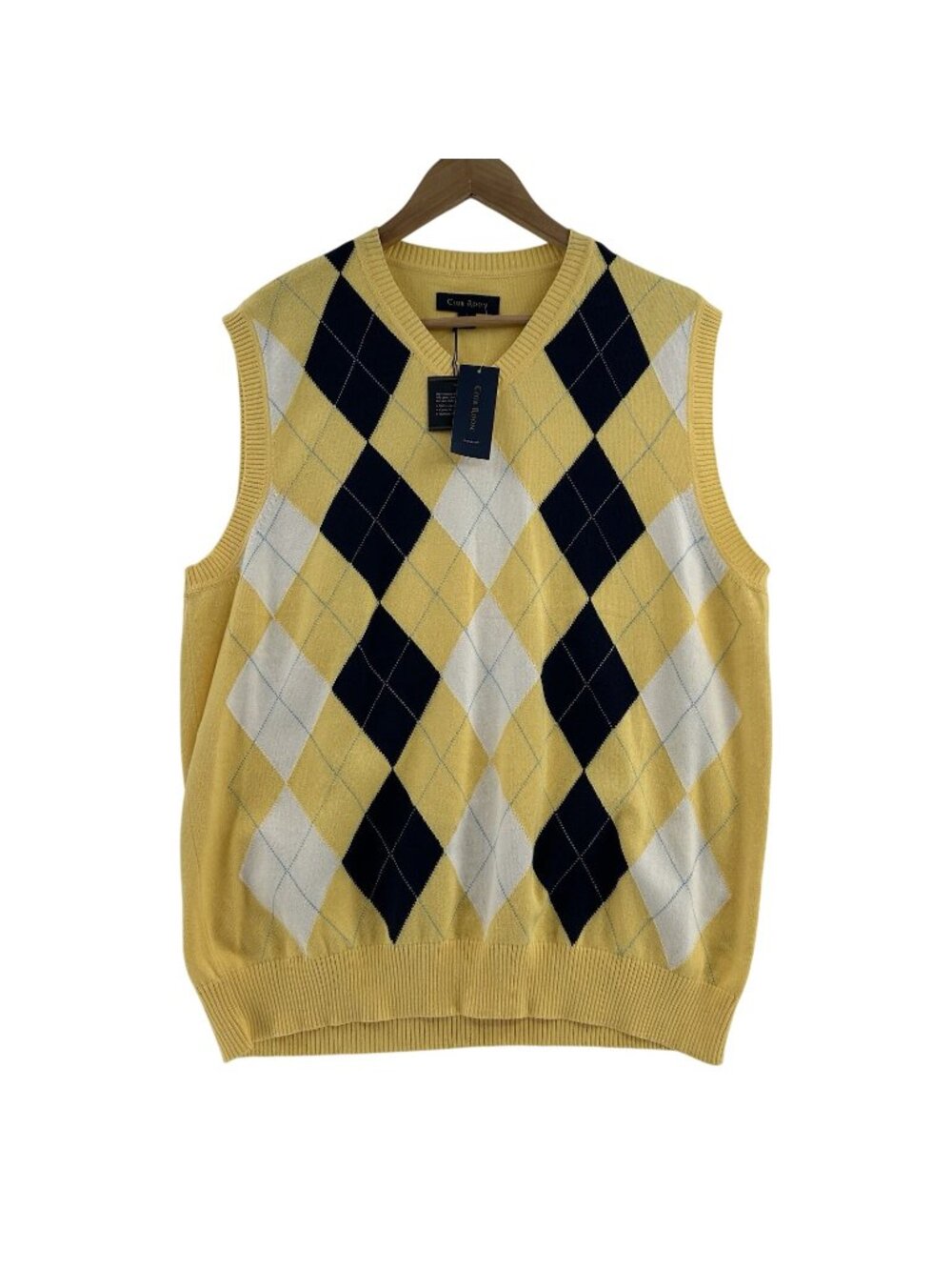 Club Room Argyle Sweater Vest Mens Large Navy Blue White Yellow GOLF Preppy NWT